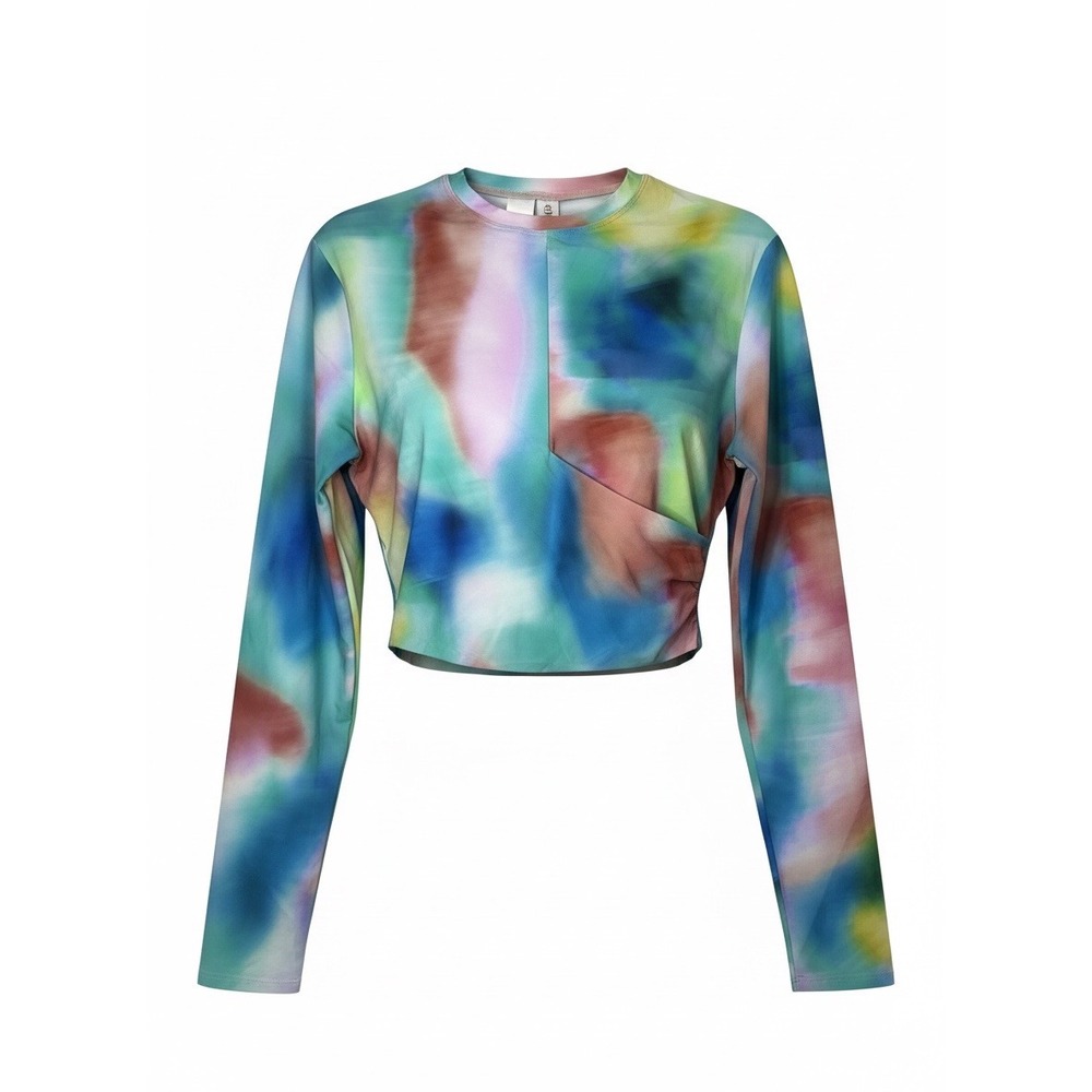 Citrus Reversible Long Sleeve Crop Top Watercolor Print XL CT2BF50 NWT
